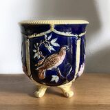 Antique earthenware flowerpot with bird decoration - circa 1900