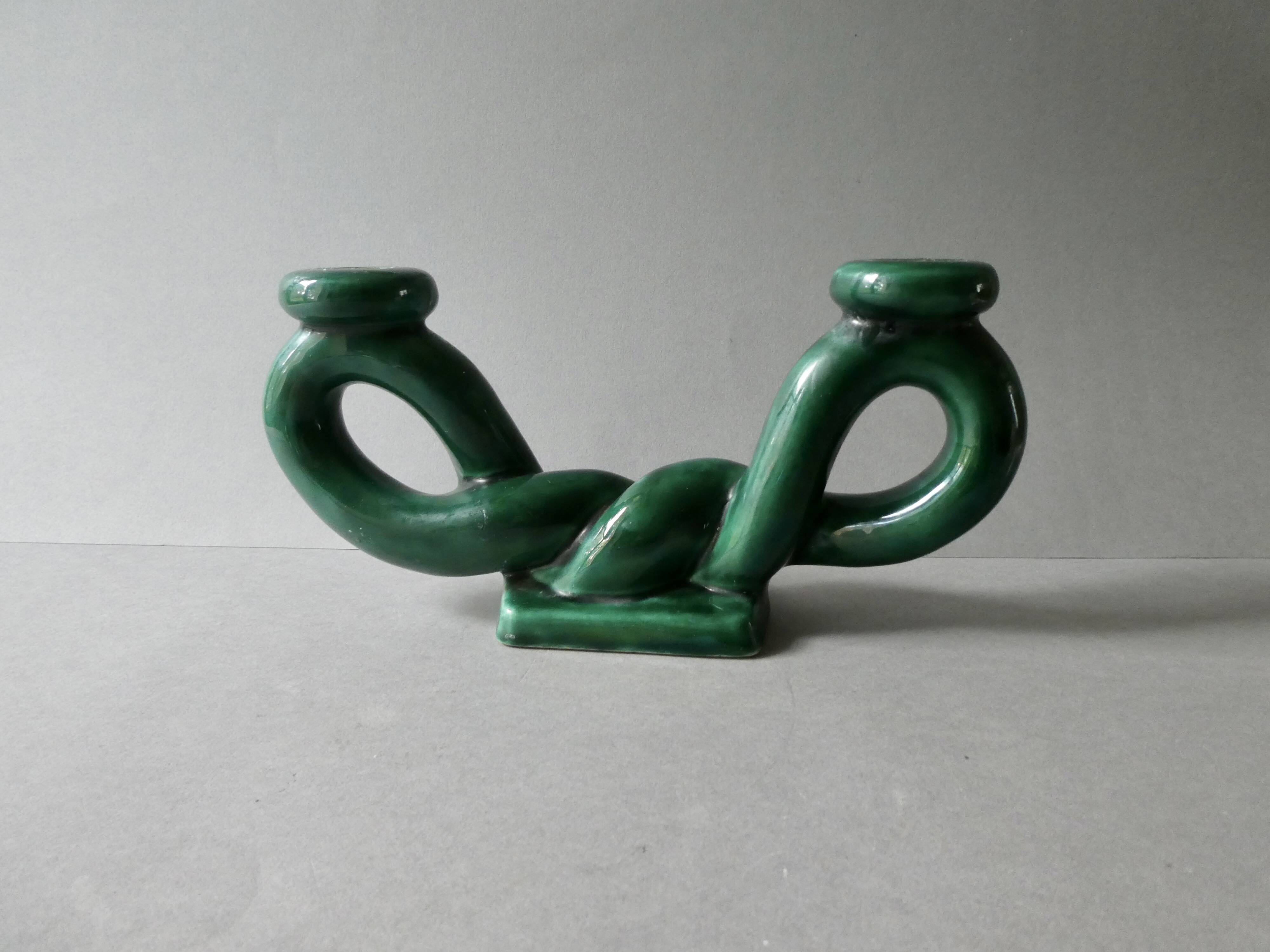 woven ceramic candlestick, slip, 1970s, Vallauris