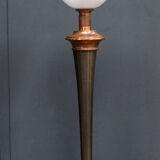 White Mazda opaline lamp on stand in wood and brass