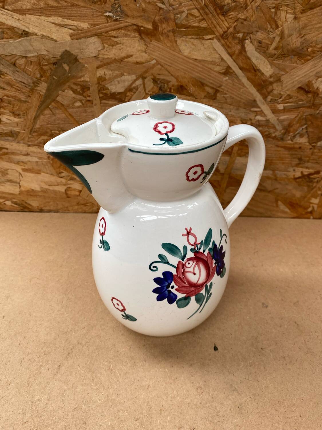 Old Teapot DIGOIN Sarreguemines White Ceramic Flower Decor #B631