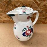 Old Teapot DIGOIN Sarreguemines White Ceramic Flower Decor #B631