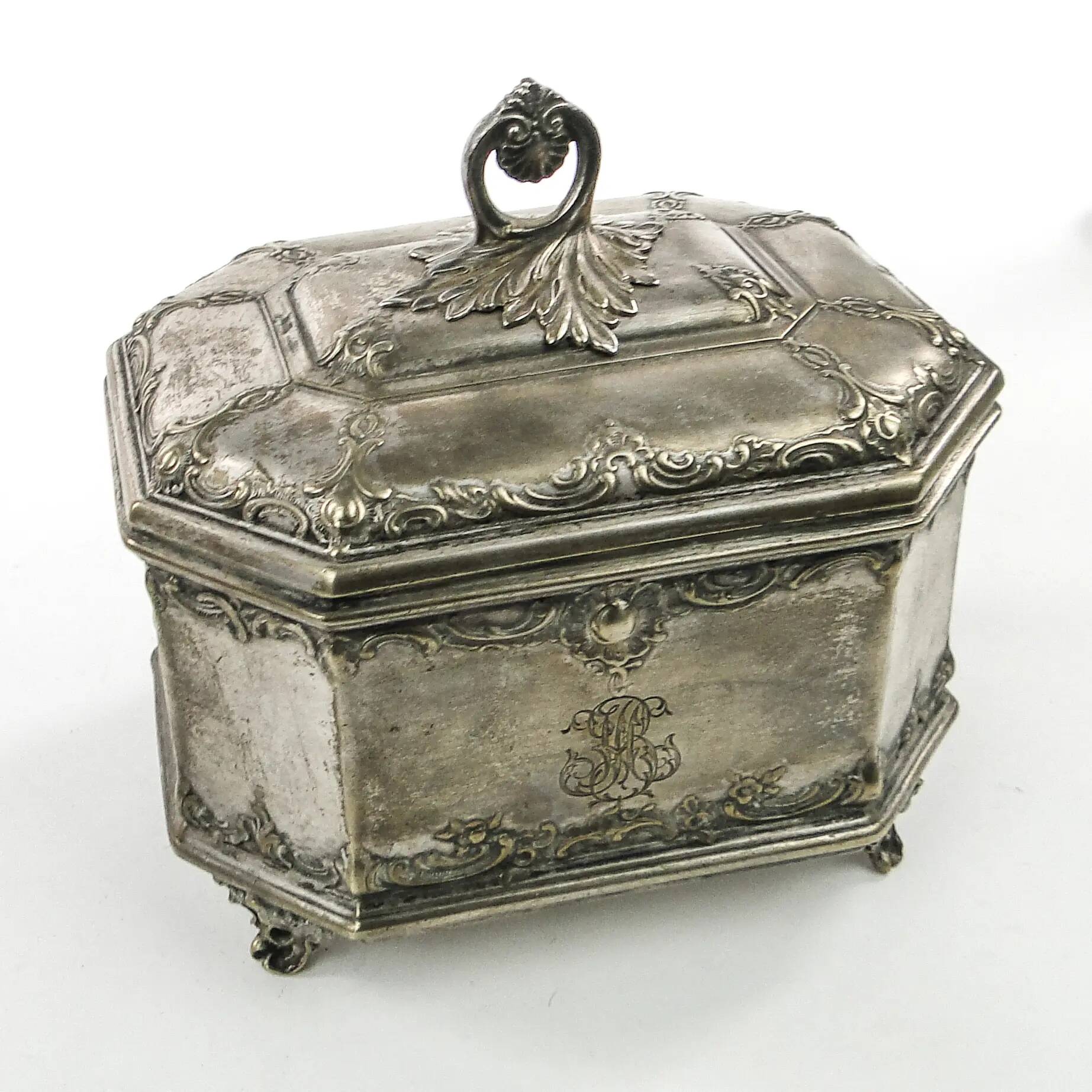 Rococo sugar bowl, silver-plated brass, Norblin, Poland, early 20th century