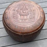 Leather pouf attributed to Angel Pazmino
