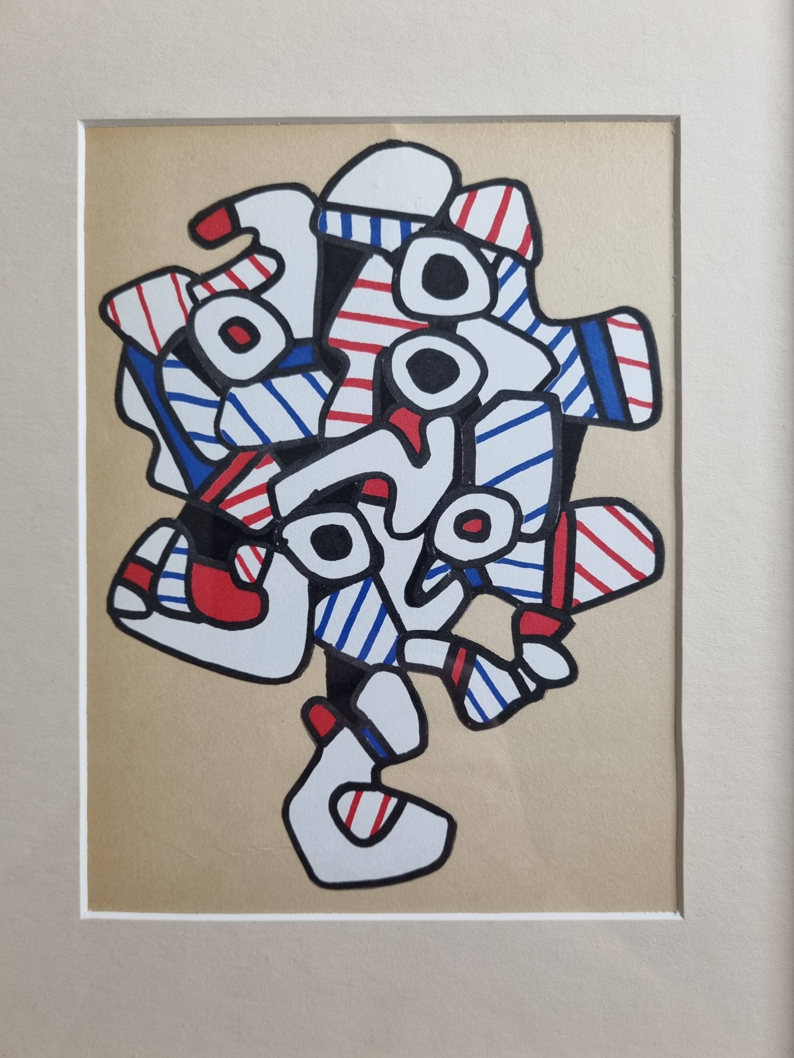 Sérigraphie d’après Jean Dubuffet, années 70, cadre doré sous verre, 24 x 31 cm