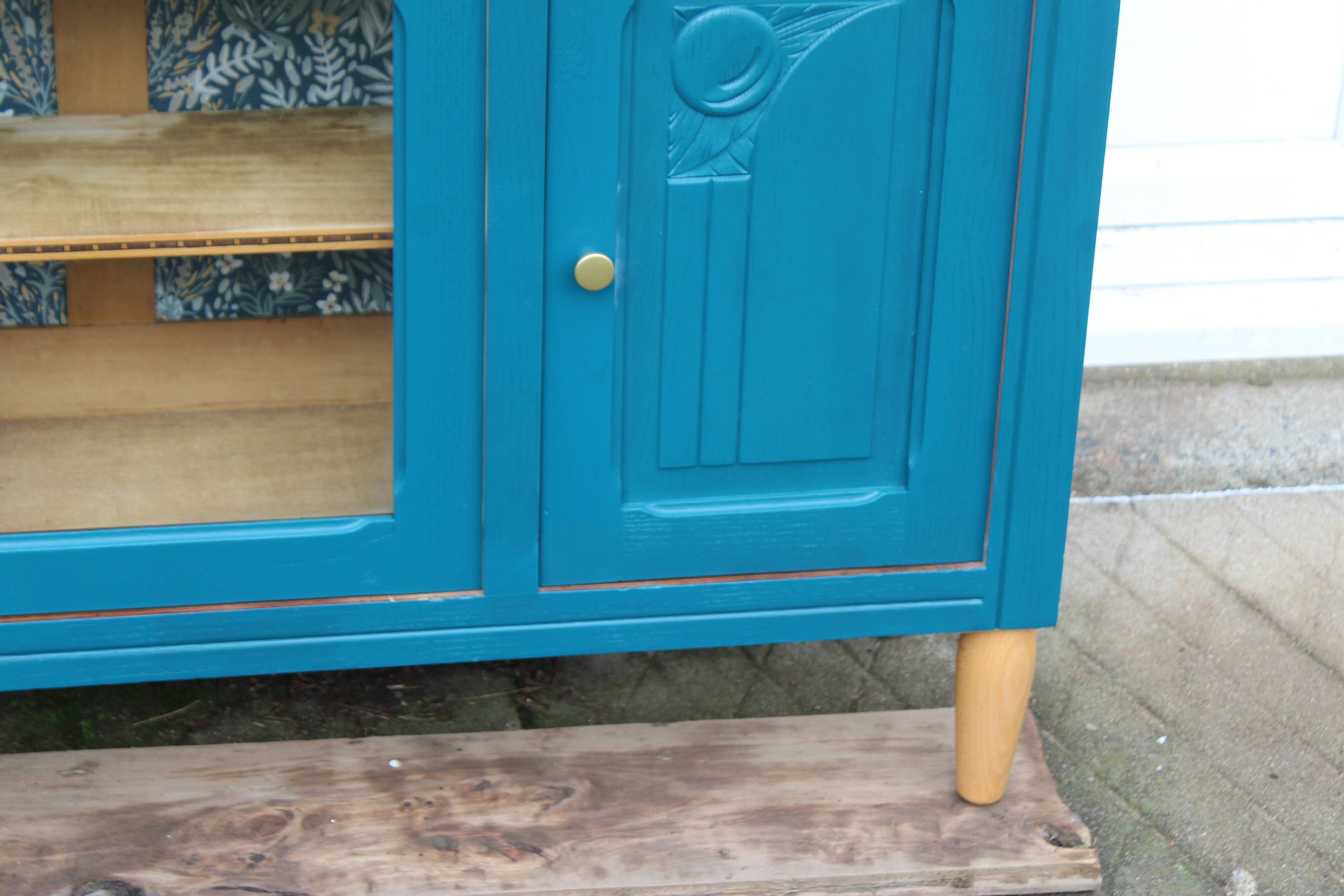 Renovated antique sideboard – Petrol blue V33 – Vintage / Art Deco style
