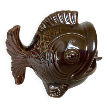Brown ceramic fish ashtray