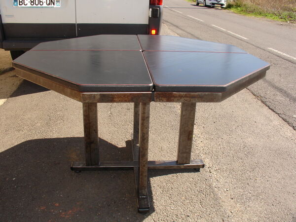 Table vers 1980 en acier et stratifié frène noir