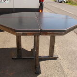 Table around 1980 steel and laminate black ash