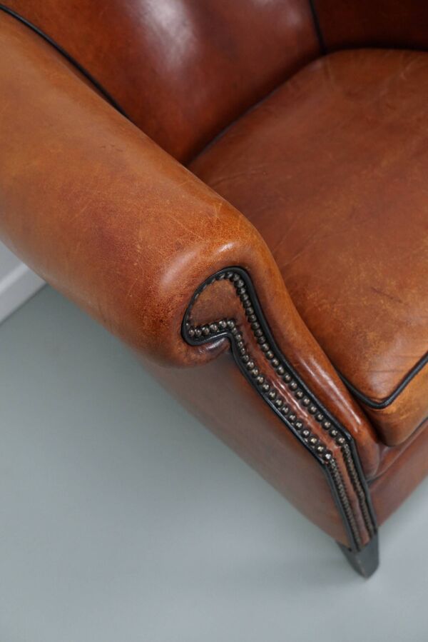 Fauteuil club vintage hollandais en cuir couleur cognac