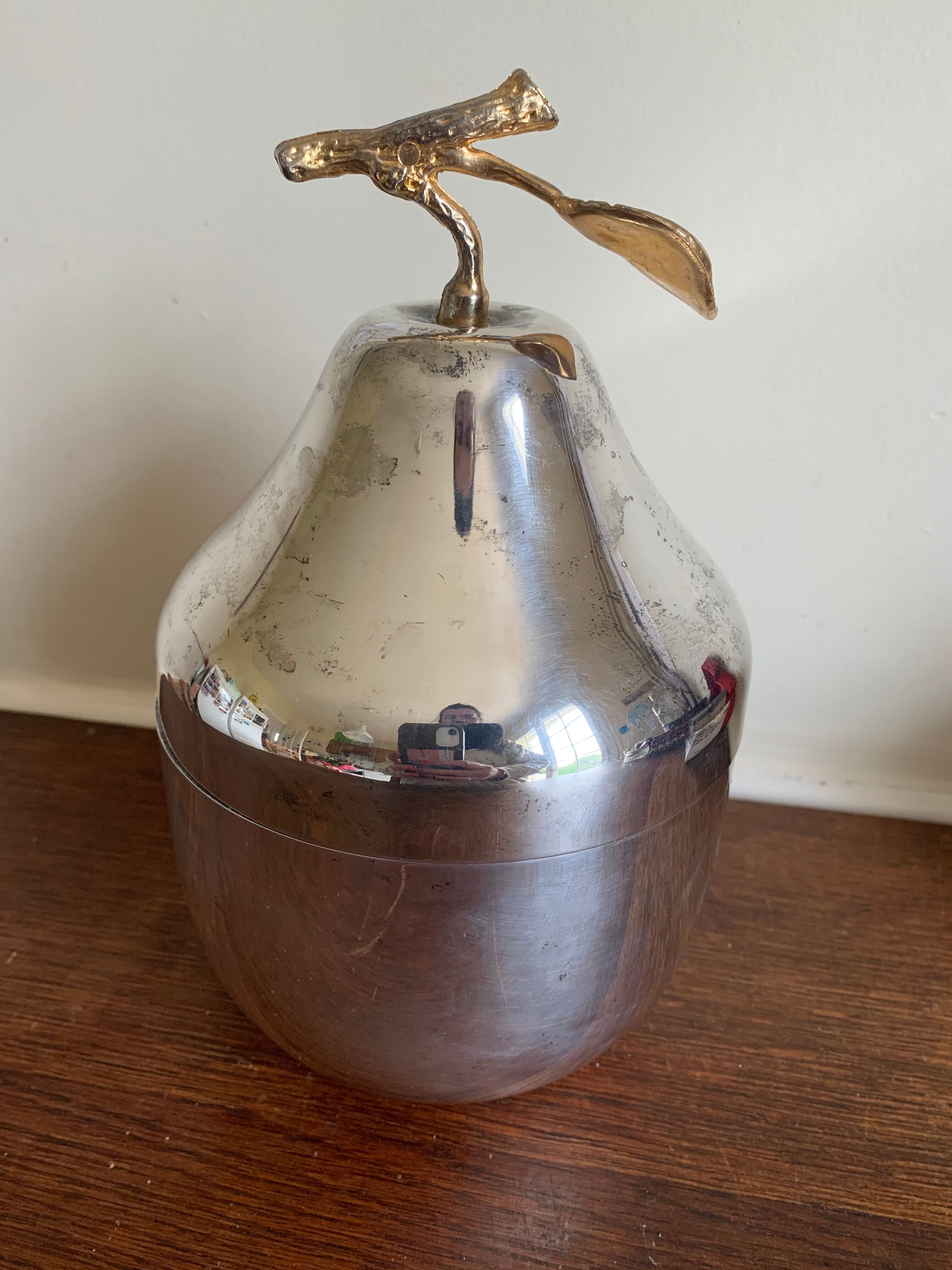 Silver metal ice bucket pear shape