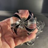 Art deco liqueur set, carafe & 6 glasses, cut double crystal, cubist decor, karl palda