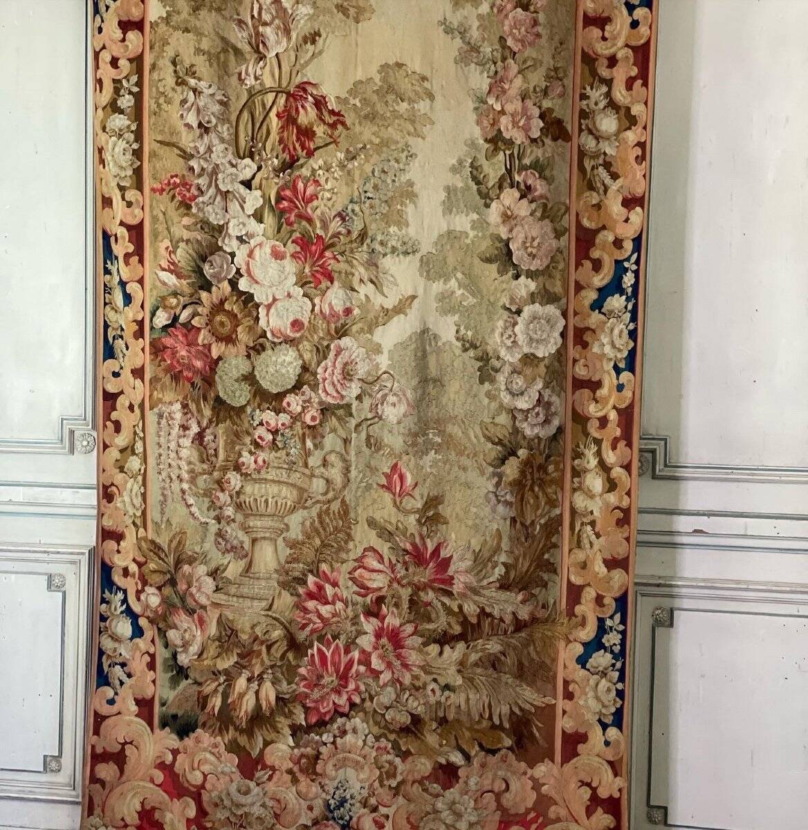 Tapestry, flower urn, Aubusson late 18th century