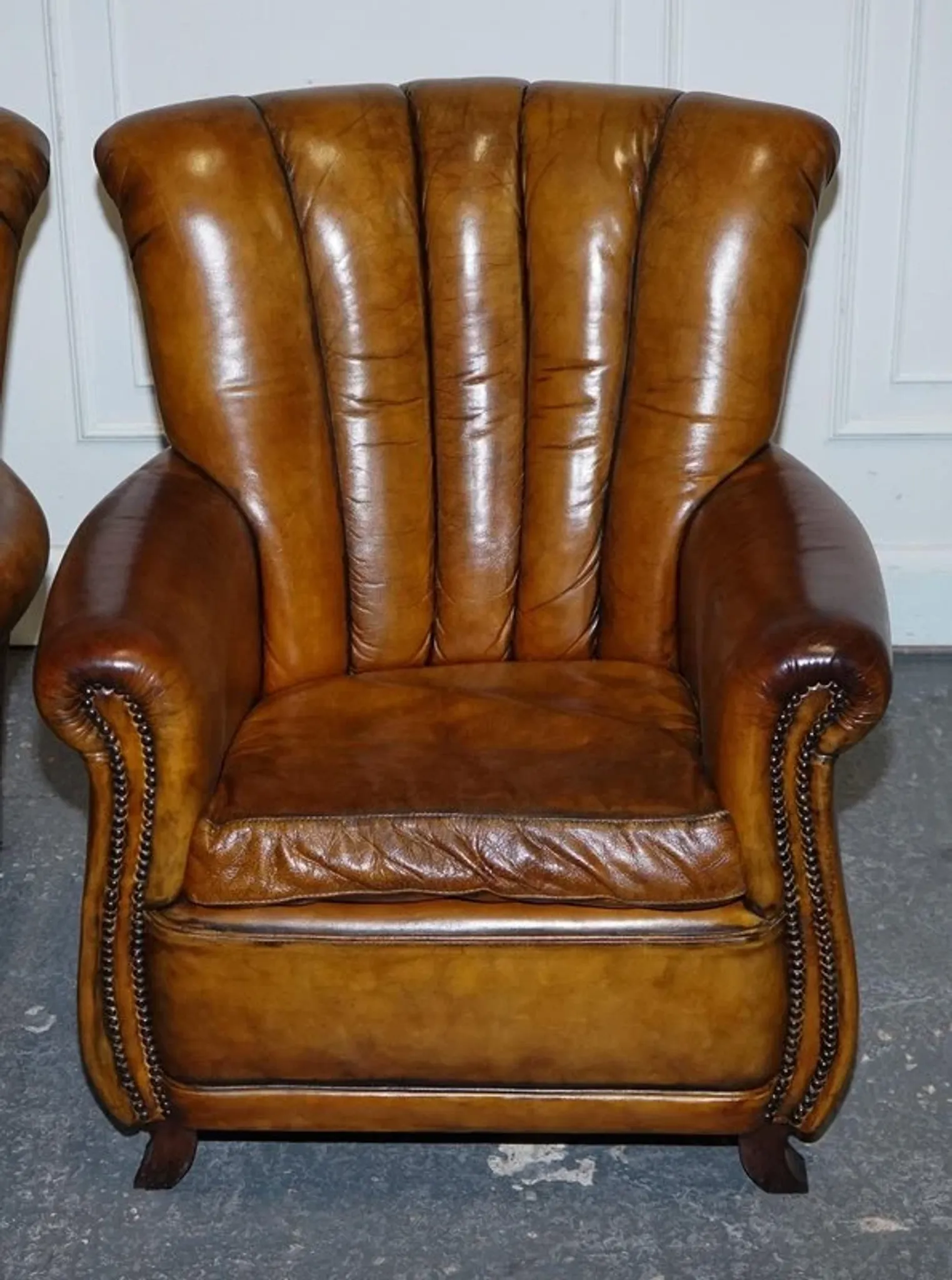 Vintage Art Deco Style Leather Chairs Hand-Dyed, Set of 2