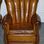 Vintage Art Deco Style Leather Chairs Hand-Dyed, Set of 2