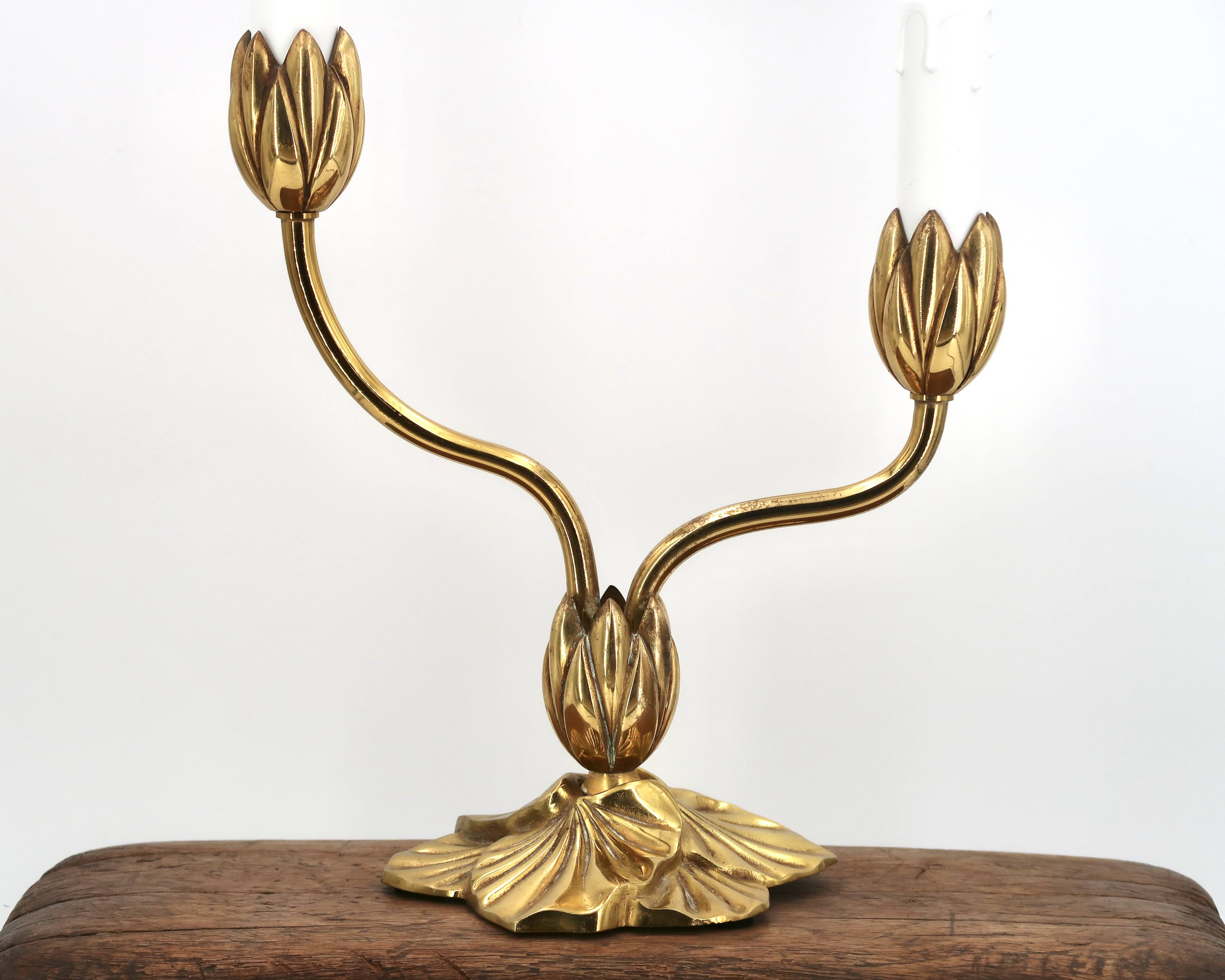 Bronze Water Lily Lamp by Lucien Gau, 1990s