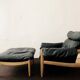 Danish Oak and Leather Lounge Chair with Ottoman