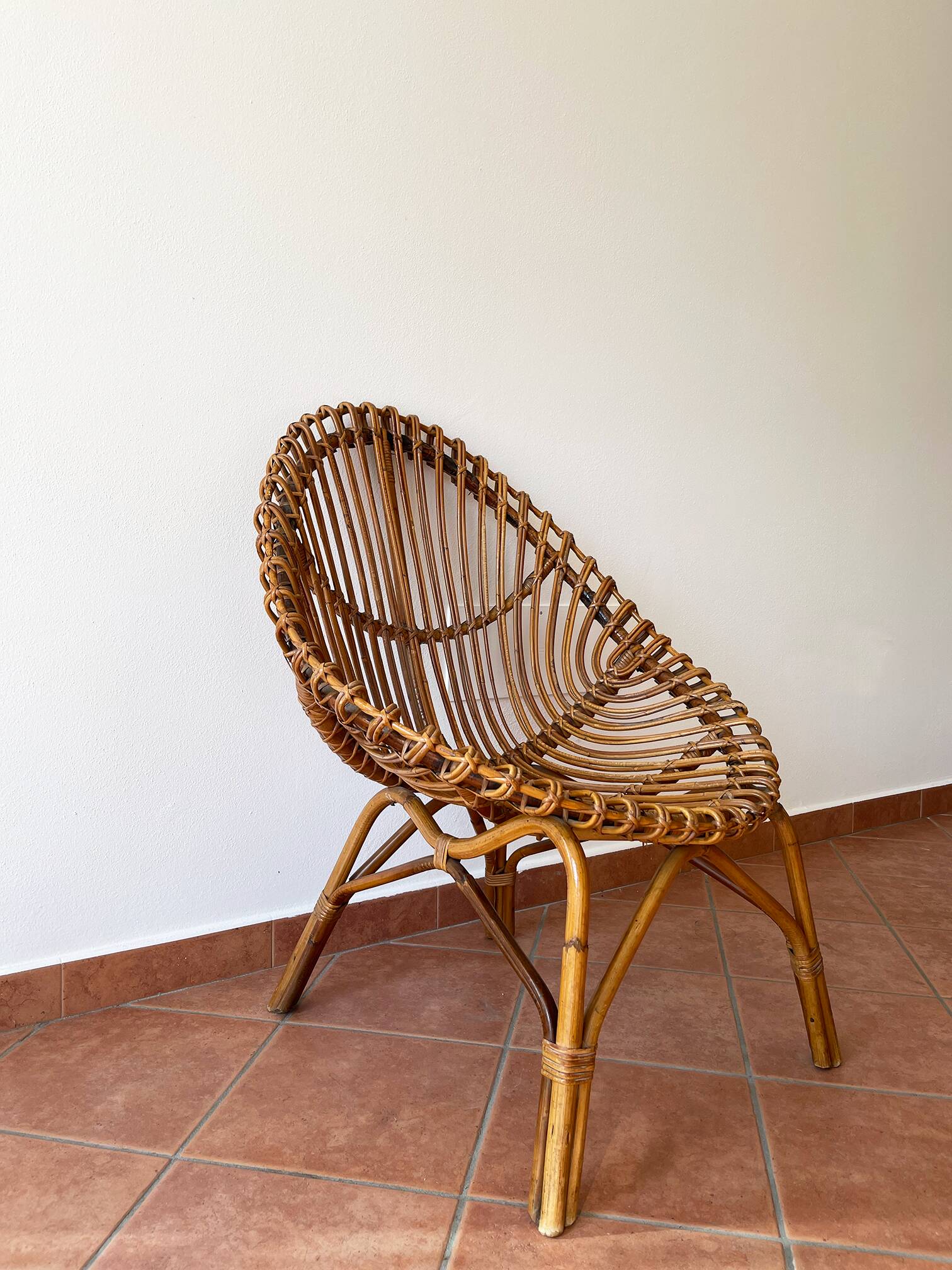 Italian 1960s original rattan egg armchair