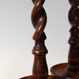 Pair of French Barley Twist candlesticks in wood with silver-plated bobeche