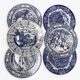 6 vintage English blue Staffordshire plates