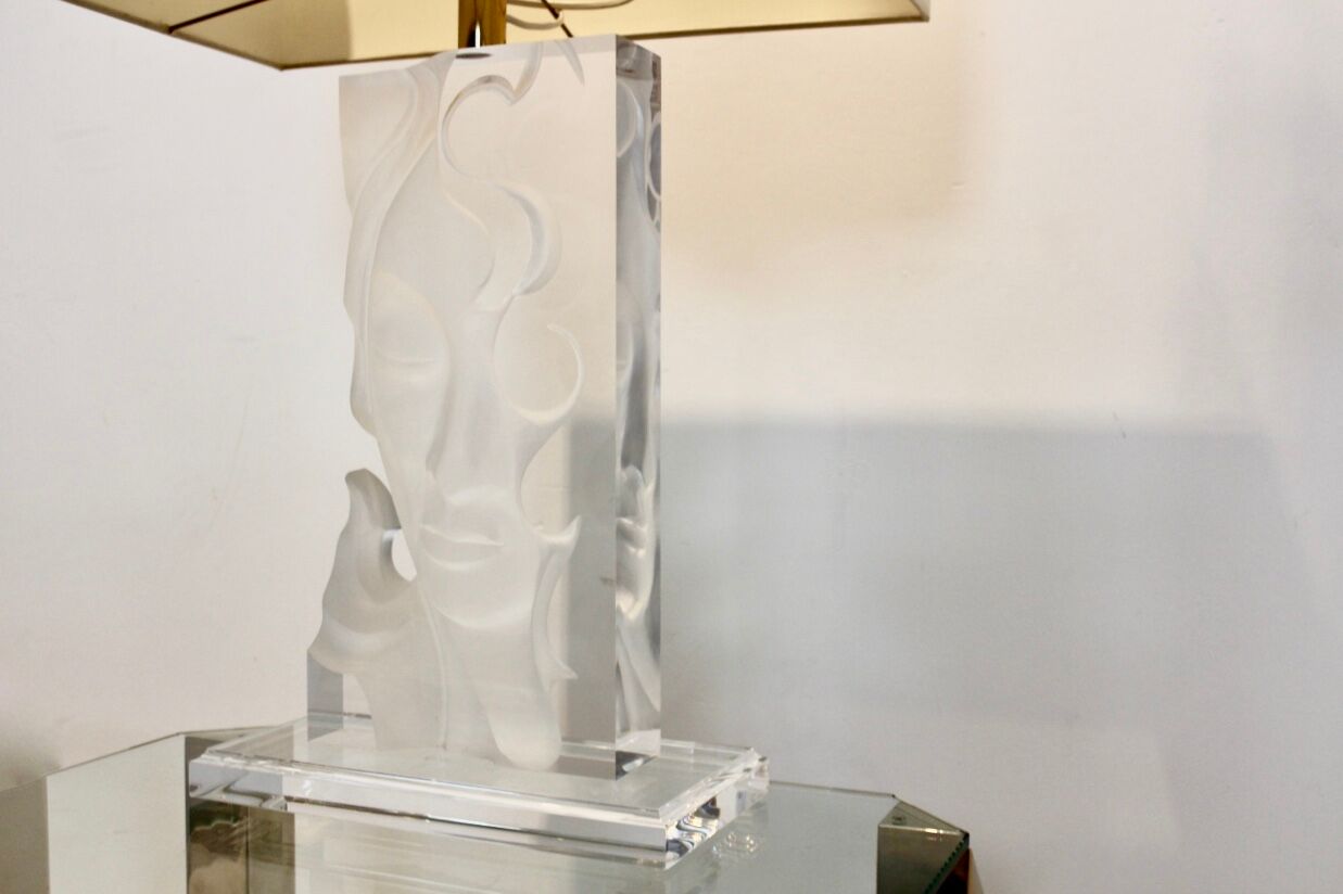 Extraordinary Mid-Century Modern Buddha Lucite and Brass Table Lamp, 1970s