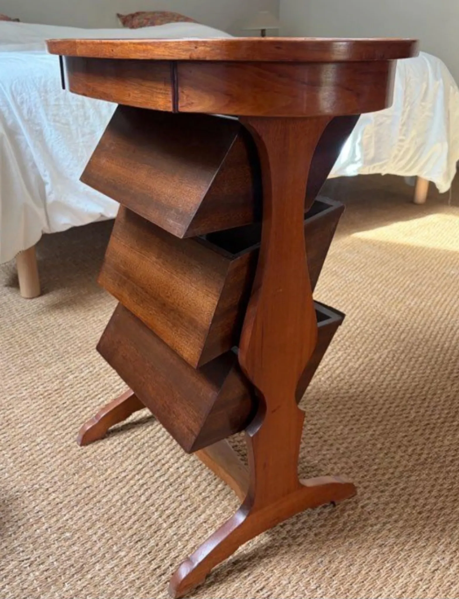 RARE Vintage 1960 Haricot Table — Marquetry & Rotating Storage