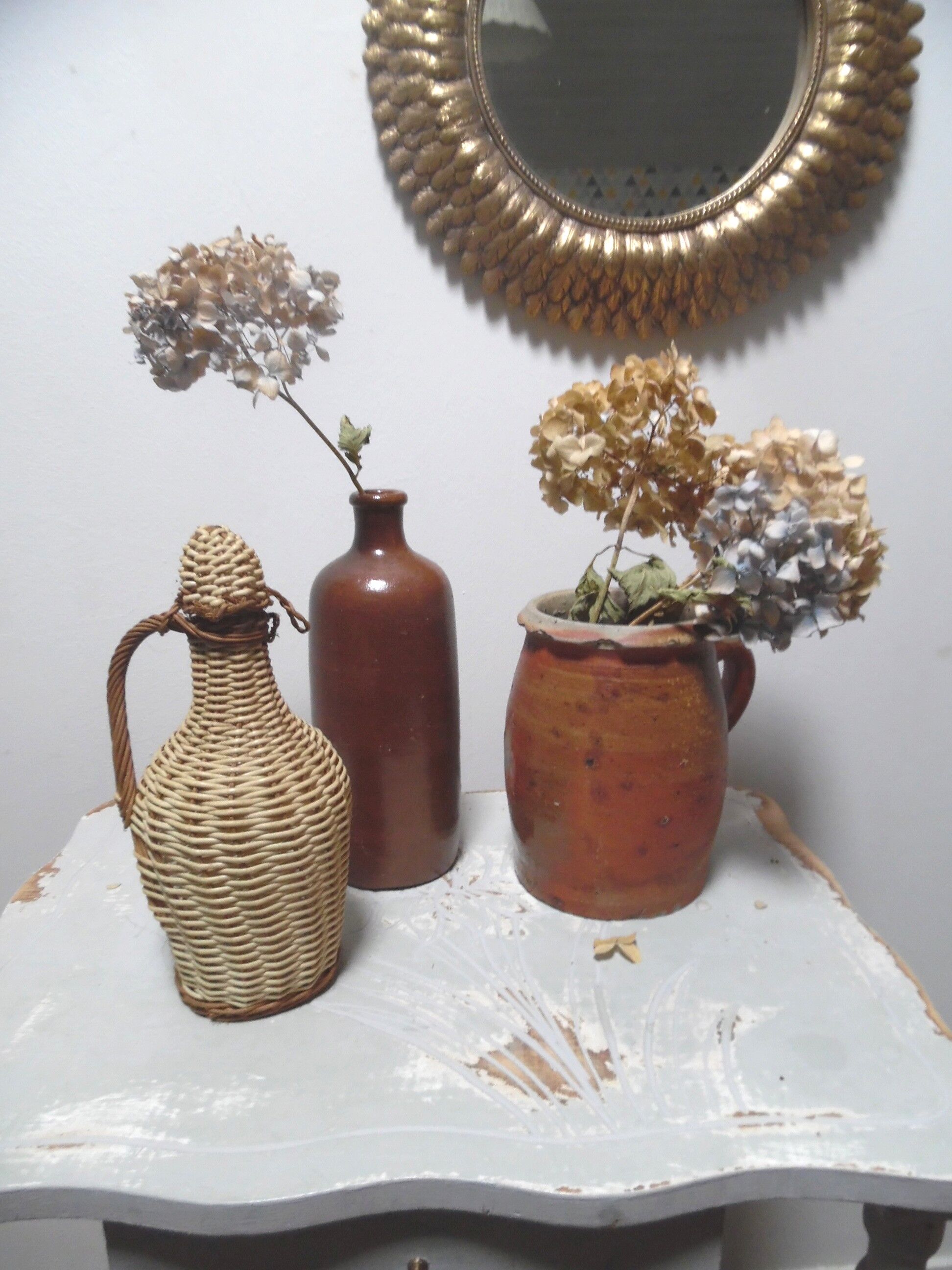 Trio de bouteilles terre chic bohème