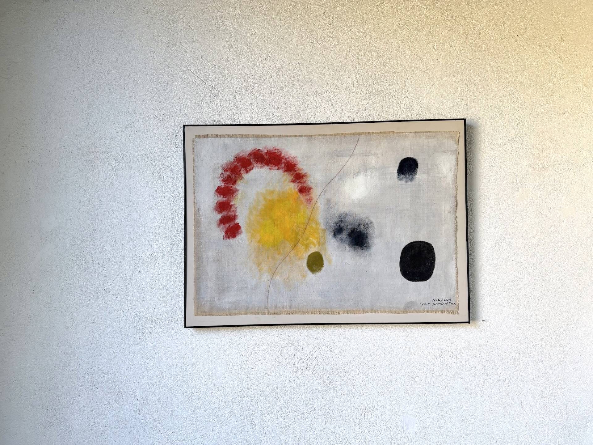 Tableau abstrait sur toile de lin dans le goût de Joan Miro