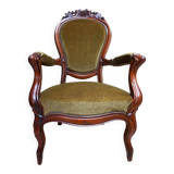 Mahogany Napoleon III Armchair with Carved Grapes  Decoration on Top, 1870s