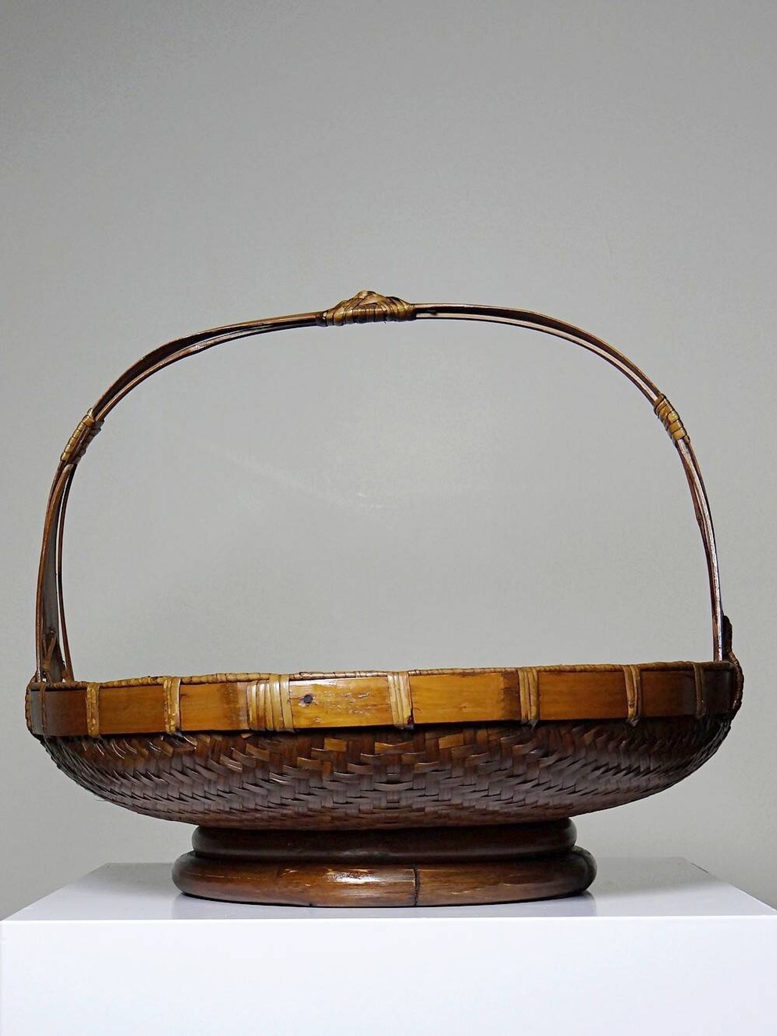 Large Vintage Asian Bamboo Offering Basket 1920–1950