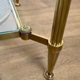 Rare bronze, brass, and steel mesh coffee table with a double glass top resting on a brass mesh. French work by Jansen