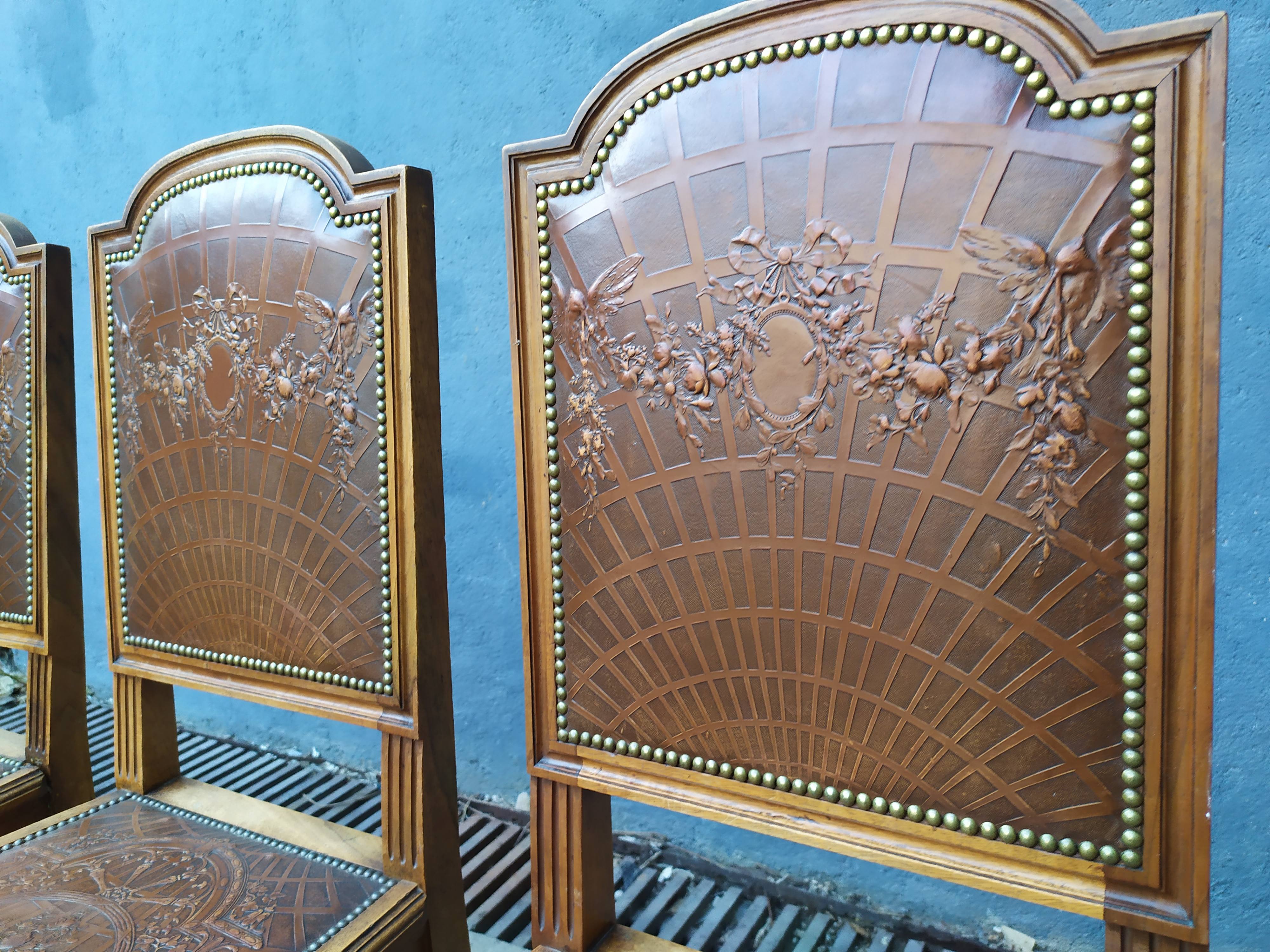 4 Louis XVI leather chairs