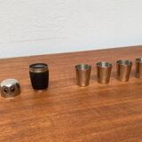 Set of 5 metal shot glasses in German owl style from the mid-century, 1960s.