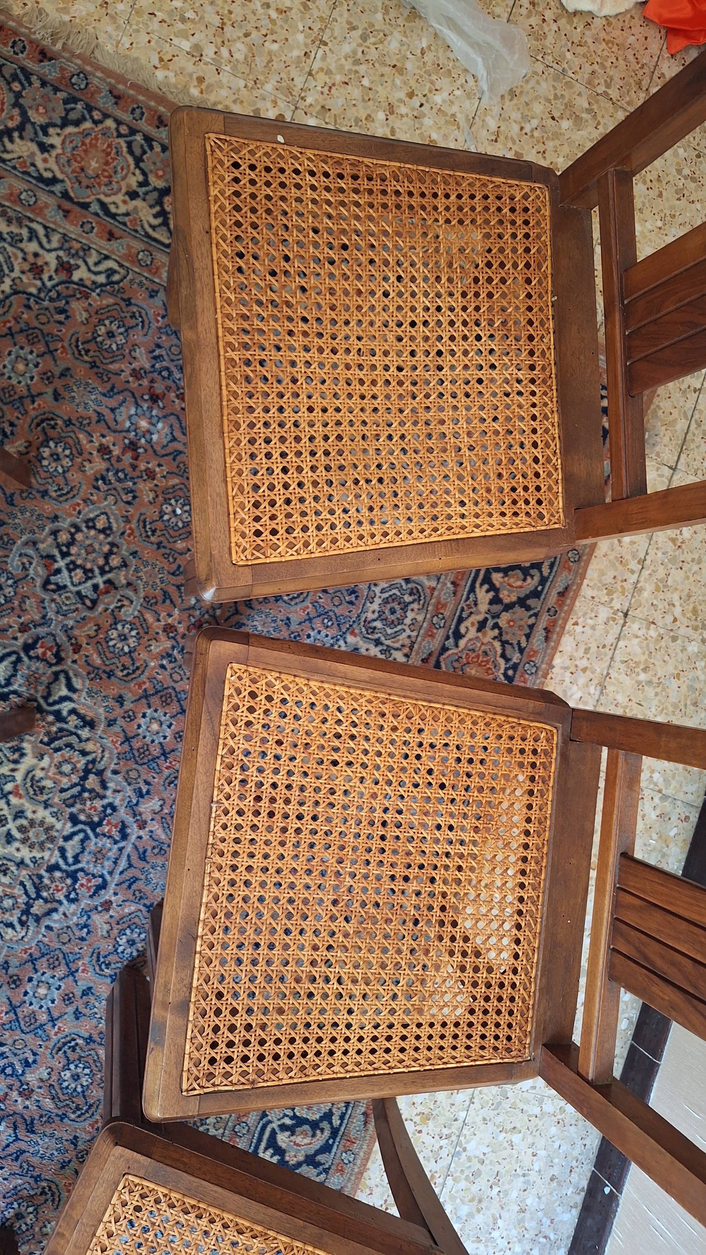 Set of 6 beautiful caned chairs in solid walnut Art Deco style.