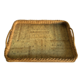 Serving tray, cork and woven wicker