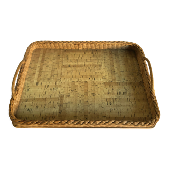Serving tray, cork and woven wicker