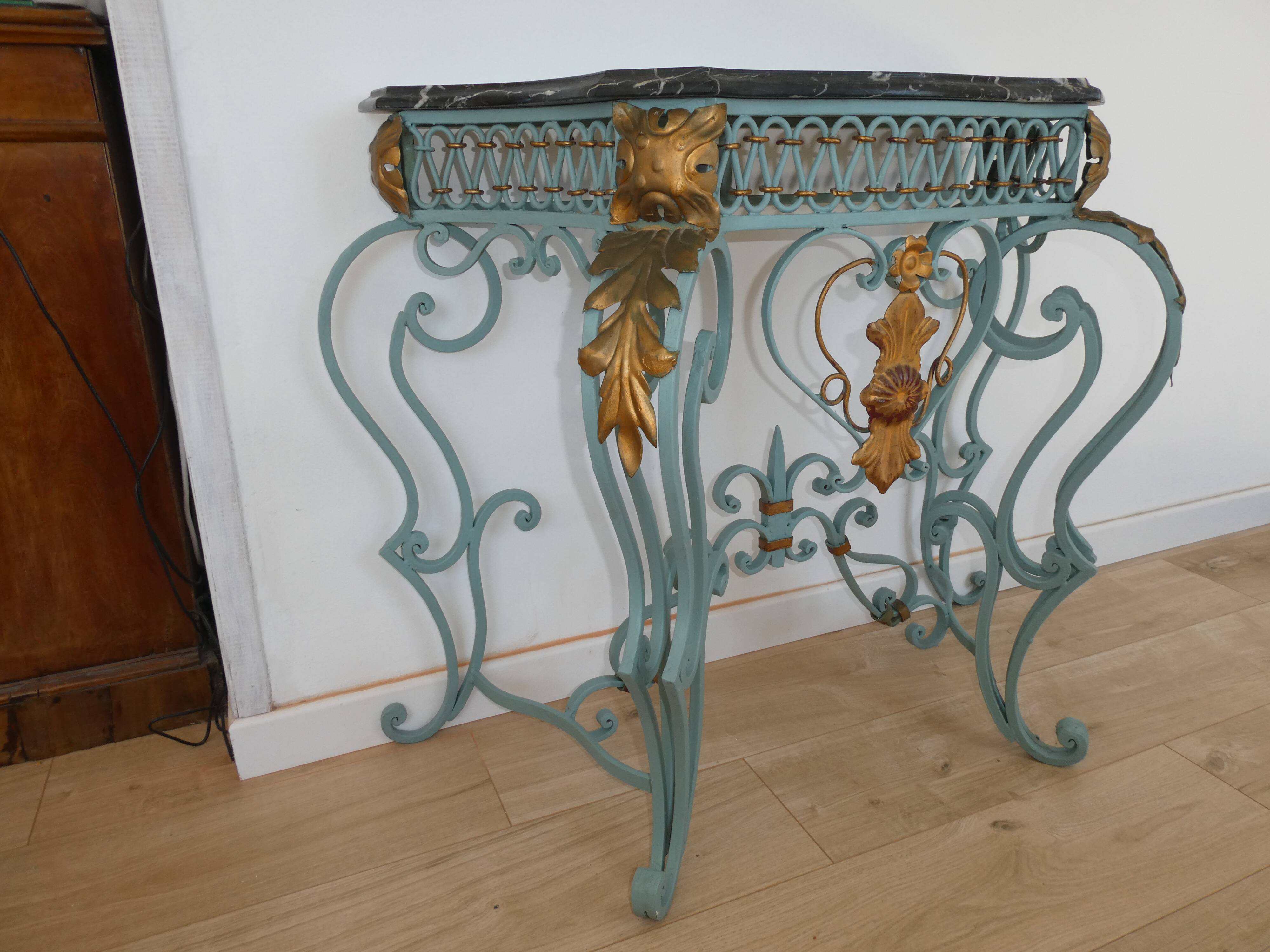 Magnificent Louis XV style iron and marble console