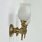 Pair of vintage wall lights, Maison Jansen, brass and opaline, France, 1960.