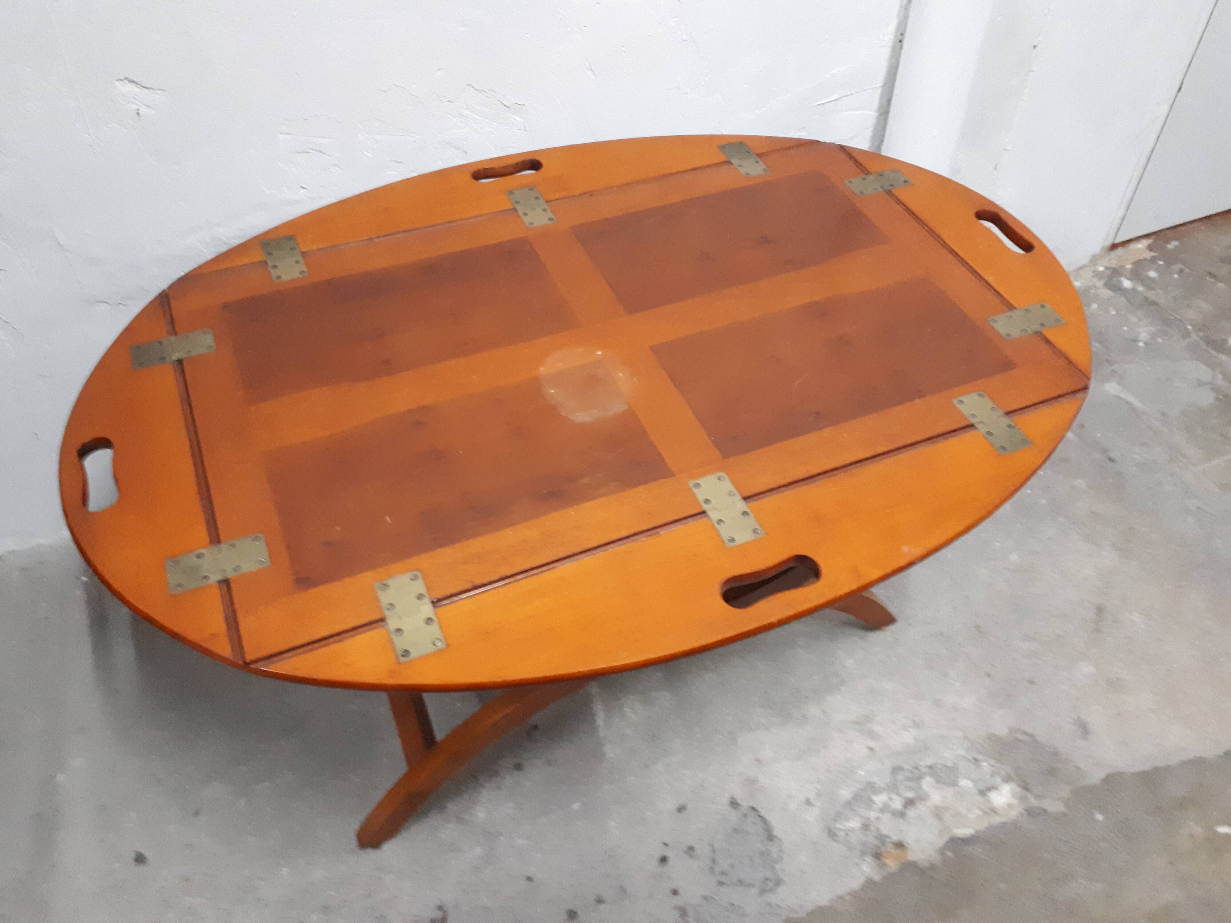 Wooden coffee table removable oval board nautical style