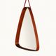 Mid-century Italian triangular mirror in curved teak and leather, 1960s