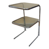 Table d'appoint, bout de canapé en verre fumé et métal chromé