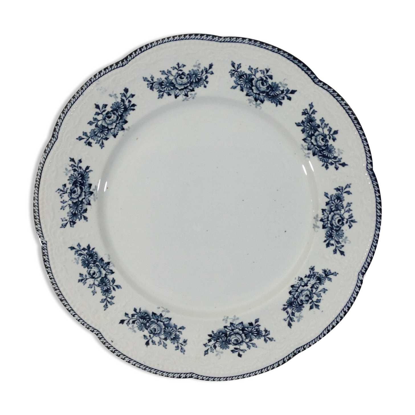 9 Assiettes Anciennes Badonviller Porcelaine - Motif Bouquet Bleu (1920-1949, 23 Cm)