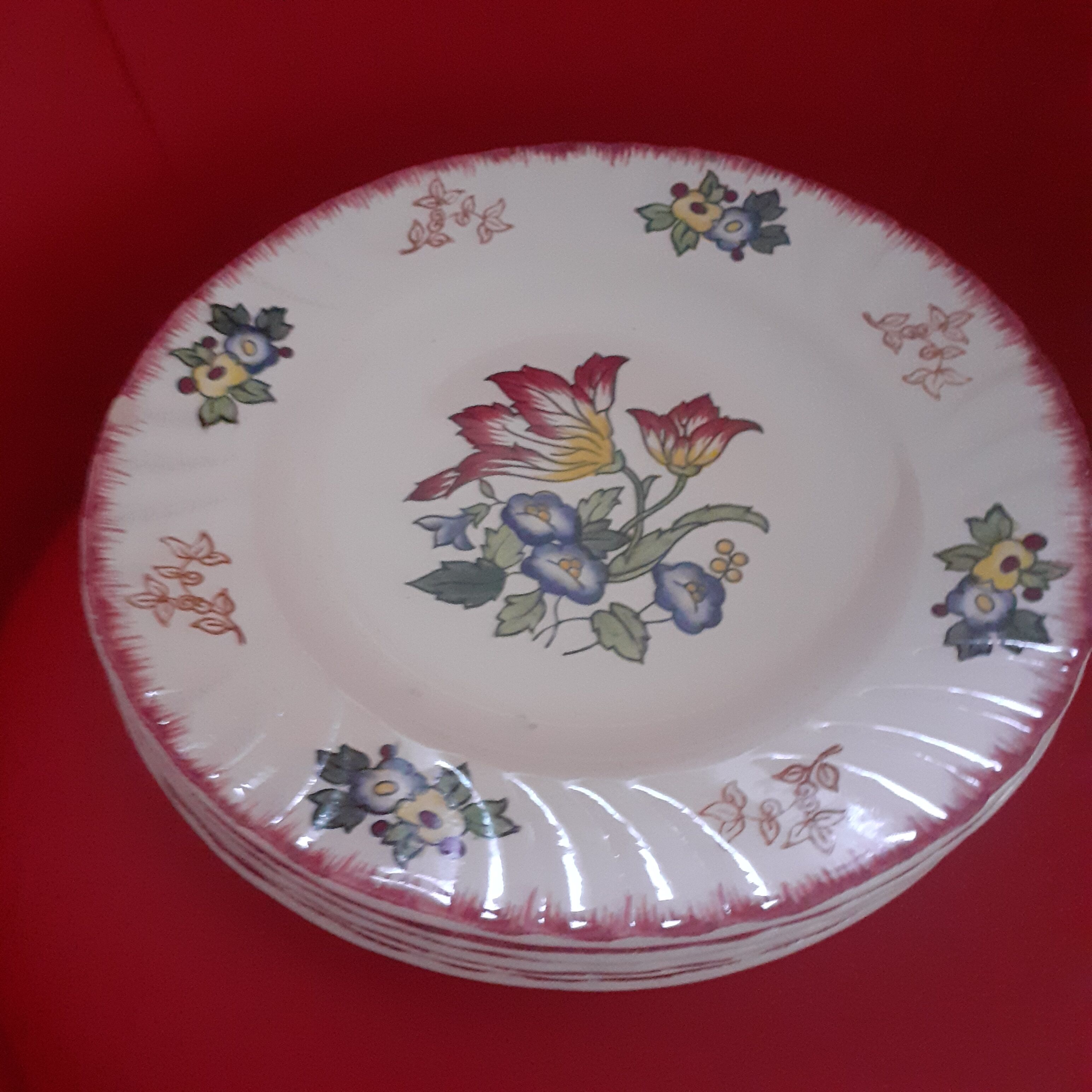 6 hand-painted plateq plates. longwy