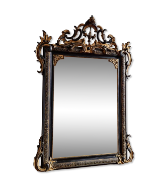 Miroir ancien Napoléon III noir et doré