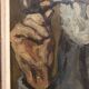 Oil on panel portrait of elderly man with pipe signed