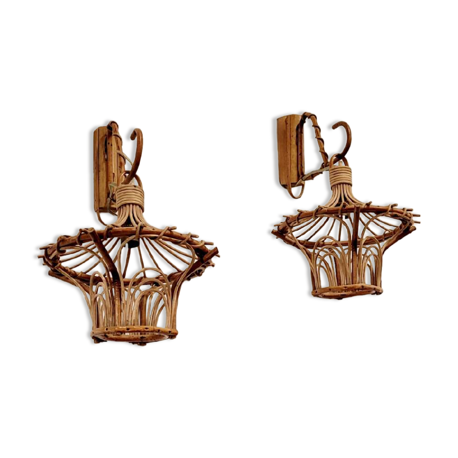 Pair of rattan wall lights