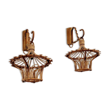 Pair of rattan wall lights