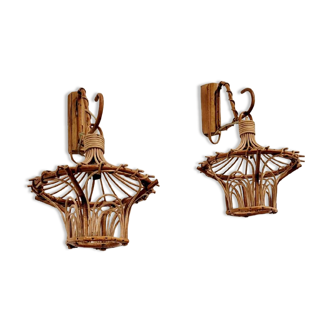 Pair of rattan wall lights