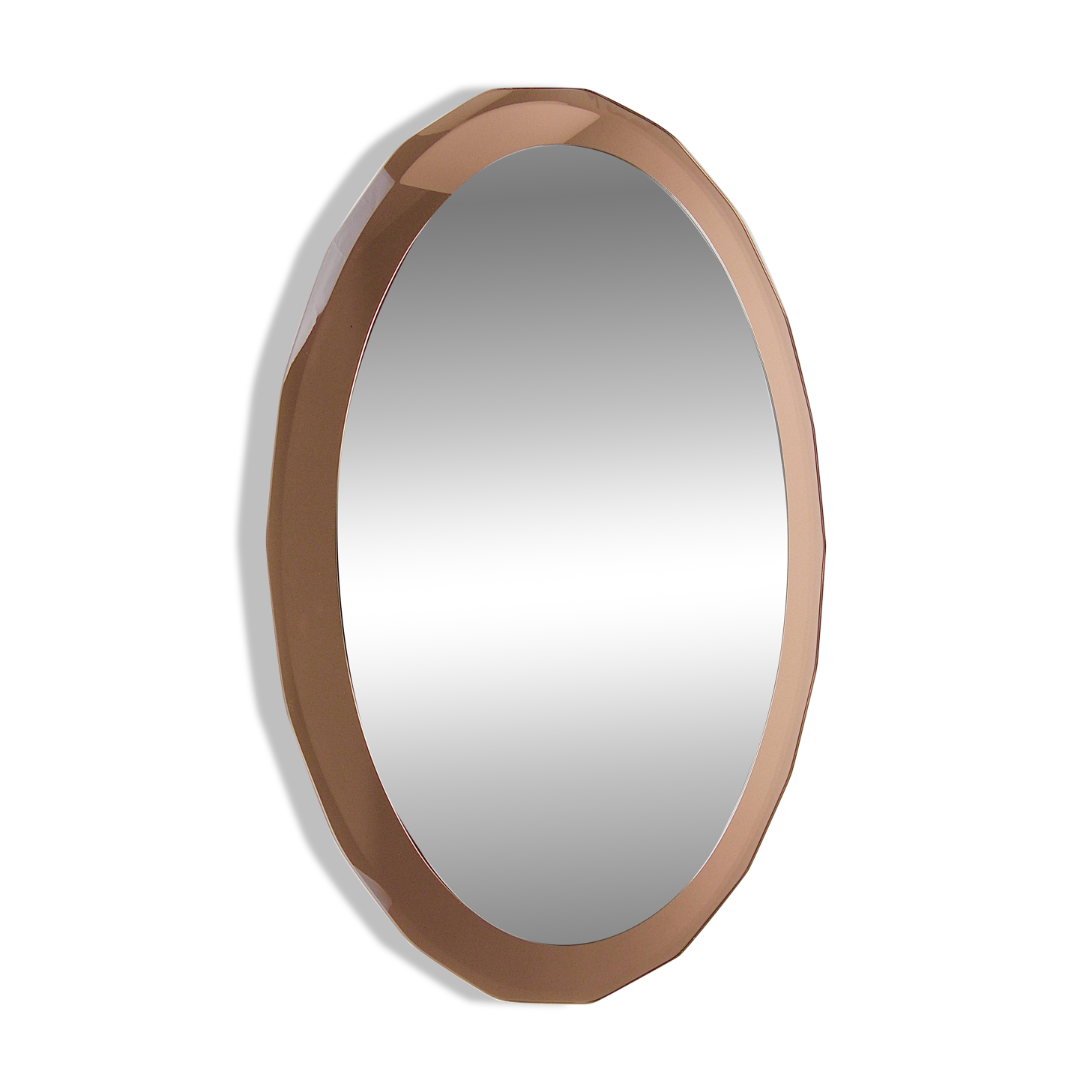 Cristal Arte Pink Oval Rosé Mid-Century Wall Mirror, Italy, 1960s