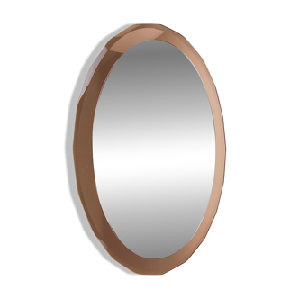 Cristal Arte Pink Oval Rosé Mid-Century Wall Mirror, Italy, 1960s