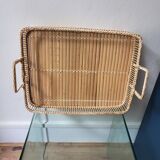 Openwork rattan and bamboo tray